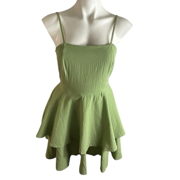 Halara Backless Adjustable Straps Green Sleeveless Tiered Dress - Picture 6 of 15